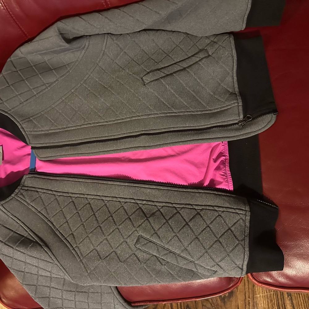 Gray Quilted Jacket with Pink Lining